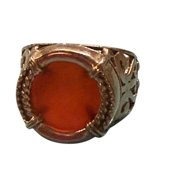 Vintage 925 Sterling Silver Carnelian Ring Filigree Boho Statement SZ.8 Courage - Picture 3 of 16